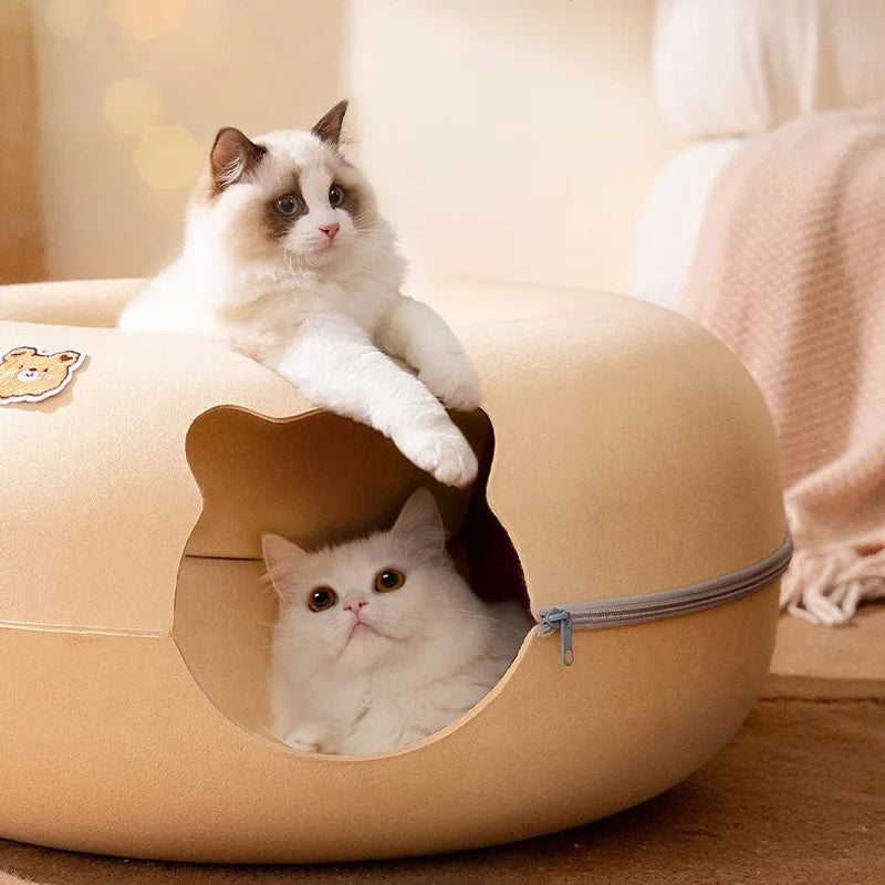 Donut Cat Bed Hiding House Indoor Tunnel Toys Pet Products Houses And Habitats Kittens Goods Removable Cat Bed Nest Accessories