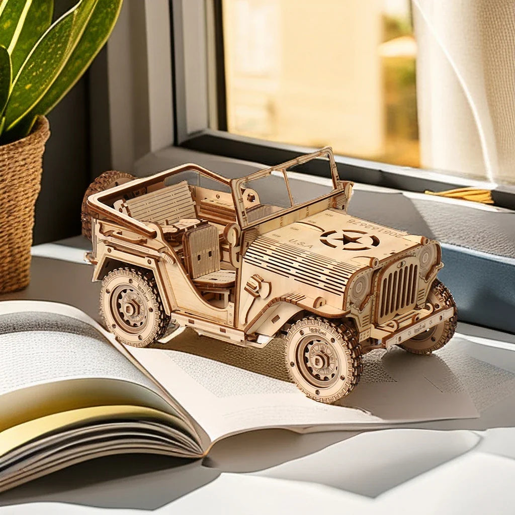 Tada 3D Wooden Puzzle Toys Movable Jeep Assembly Toy Gift For Children Adult Model Building Block Kits