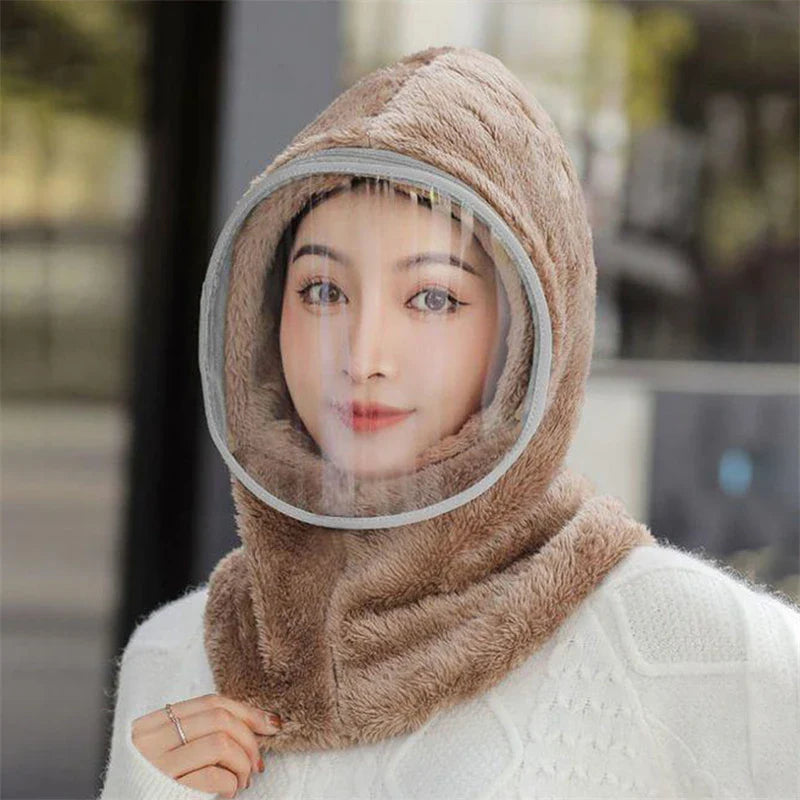 Winter Windproof Plastics Mask Scarf Cap One-Piece Riding Warm Pullover Hat Women Ear Protection Fluffy Soft Versatile Thermal