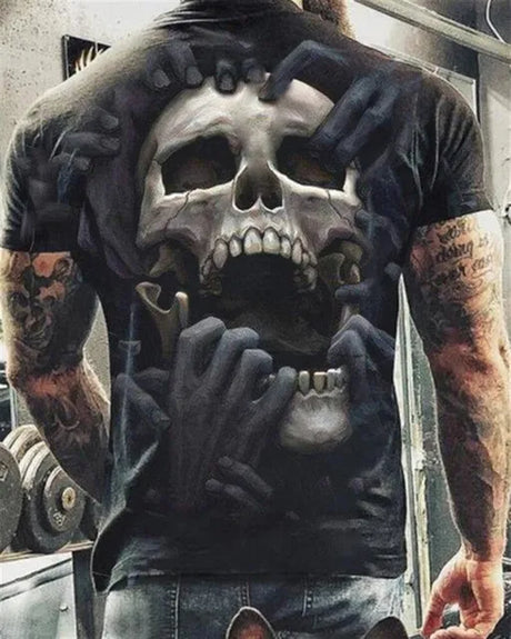 Men's Horror Skull Print 3d Printed Vintage T-shirt Classic Casual Summer Crew Neck Short Sleeve Oversized T-shirt Hip Hop