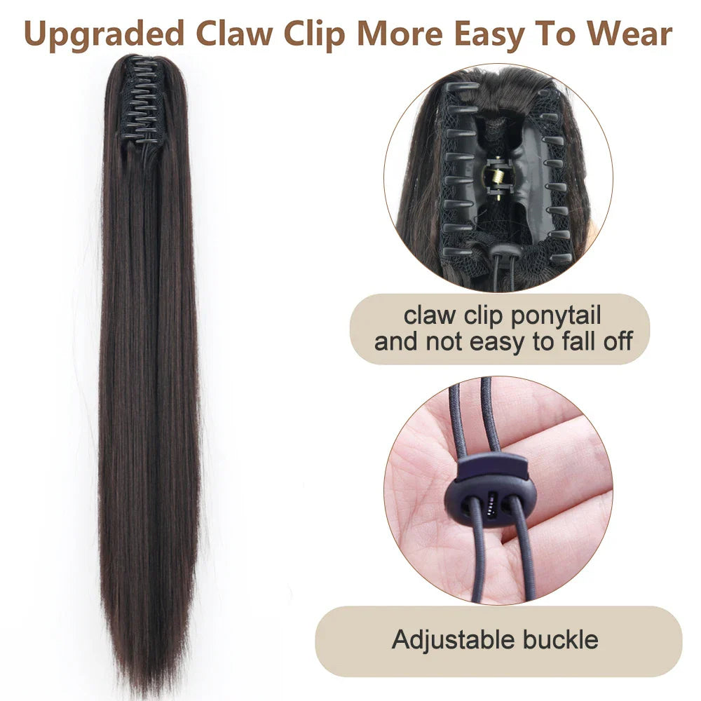 Synthetic Claw Clip On Ponytail Hair Extensions Long Straight 24" Heat Resistant Pony Tail HairPiece BlackBrown Blonde Hairstyle