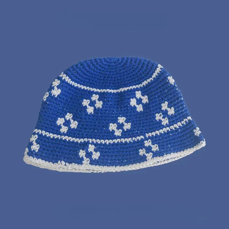 Korean Hand knit Crochet Bucket Hats Spring Summer Soft Straw Sun Hat Women Bucket Hats Plaid Designer Bob Fisherman Cap