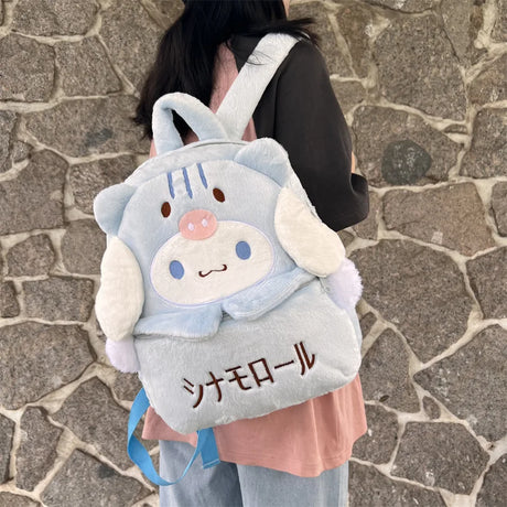 New Sanrio Cartoon Lovely Plush Backpack Cinnamoroll Kuromi Girl Heart Large Capacity My Melody Shoulders Bag Kid Christmas Gift