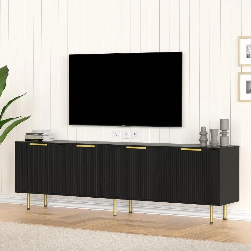 Mid Century Modern TV Stand for 80 Inch TV, Entertainment Center Wood TV Stand with 4 Large Drawers, TV Console Table Media