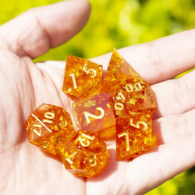 MINI PLANET Resin Dice With Sharp Edge For Dice Set Of 7 pcs Polyhedral Handmade Dice TTRPG Game D&D Dice Box Set