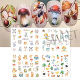 12pcs Hedgehog Animal Nail Water Stickers Pine Cones Gold Fall Design Watercolor Winter Manicure Transfer Sliders JIBN1681-1692