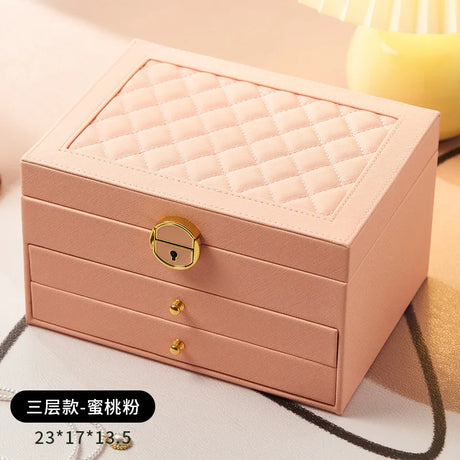 Rhombic three-layer drawer-type lock jewelry storage box necklace ring ear jewelry storage box jewelry box