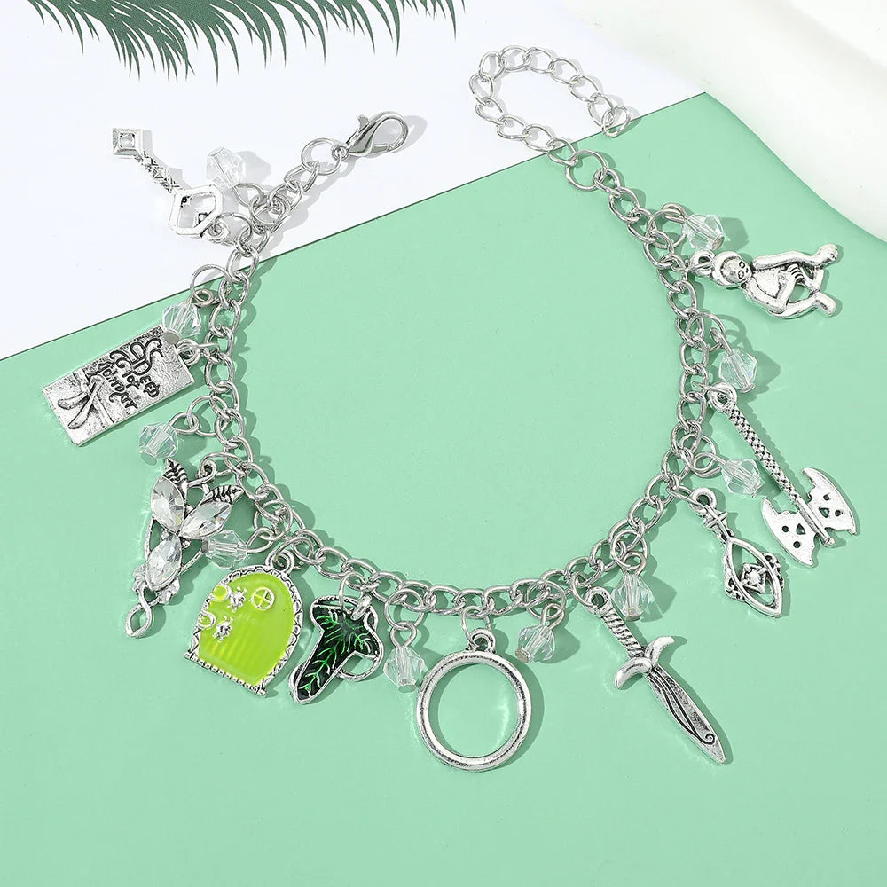 Movie The Hobbit Charm Bracelets Elven Leaf Arwen Evenstar Pendant Sword Green Door Locket Star Bracelet Fashion Jewelry