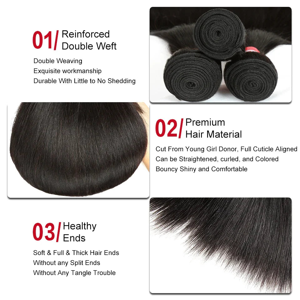 Sleek Brazilian Straight Human Hair Bundles 1/3/4 Pcs Hair Weaving Remy Bundles Human Hair Bone Straight Human Hair Extension