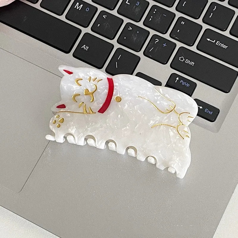 Muweordy New Fortune Cat Hair Clips Acetate Claw Clip Cute  Animal Hair Clip Popular Hair Catches Ins Same Hair Accessories