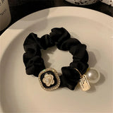 Luxury Rhinestone Pearl Hair Ties Ropes Women Girls Exquisite Elastic Crystal Beaded Ponytail Holder Scrunchies