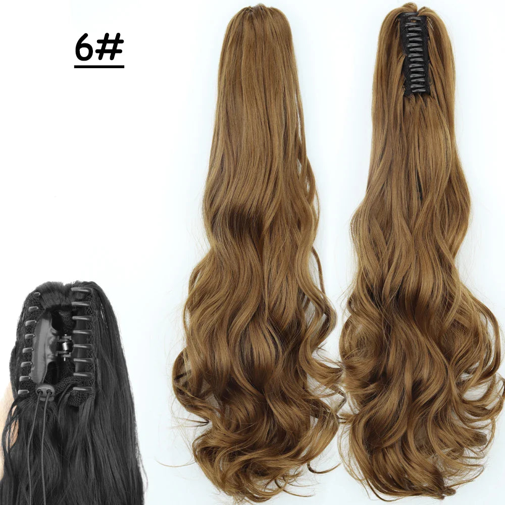 Synthetic Claw Clip On Ponytail Hair Extensions Long Straight 24" Heat Resistant Pony Tail HairPiece BlackBrown Blonde Hairstyle