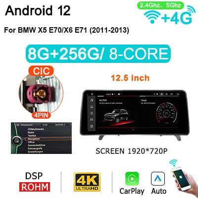 10.25'' Android 12 car Radio autoradio with screen for BMW X5/X6 E70 E71 CCC/CIC Carplay Bluetooth intelligent system Navigation