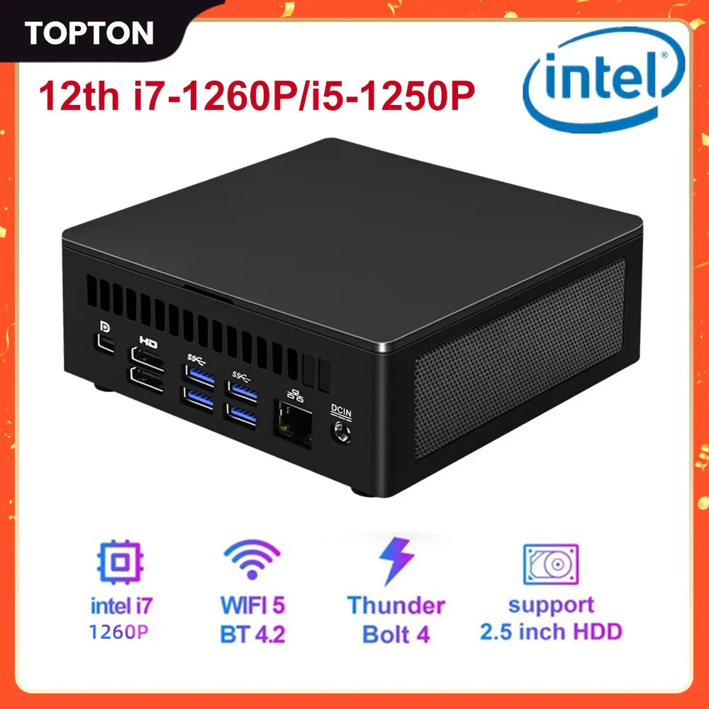 12th Gen Mini PC Gamer Intel i7 1260P i5 1250P Windows 11 Thunderbolt 4 2*DDR4 PCIE4.0 Gaming Computer Barebone UHD NUC WiFi