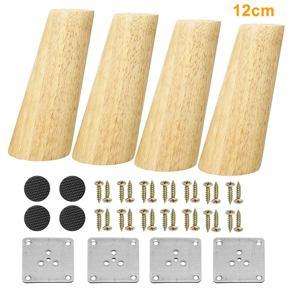 4pcs Cone Angled Furniture Legs Durable For Cabinet Chair Stool Solid Wood Sofa Table Replacement Parts Bed Riser Inclined Feet