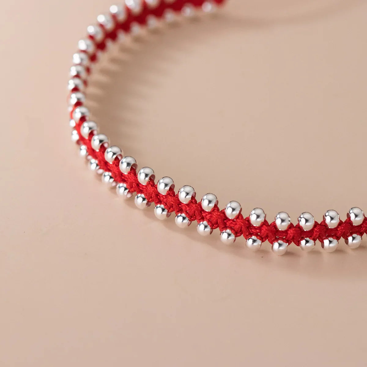 La monada 24cm Lucky 925 Silver Rope Bracelets Women Silver Bead Red Thread Line String Bracelets For Women Girl Adjustable