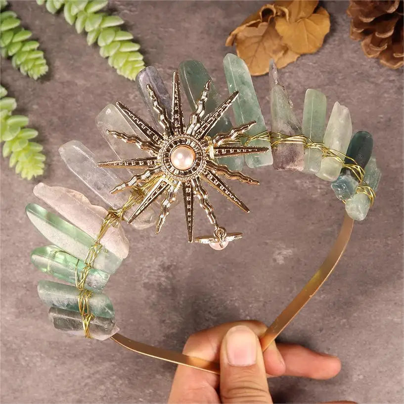 Raw crystal crown The sun goddess crystal Tiaras jewelry hair accessories sun headband photography props dress party gifts