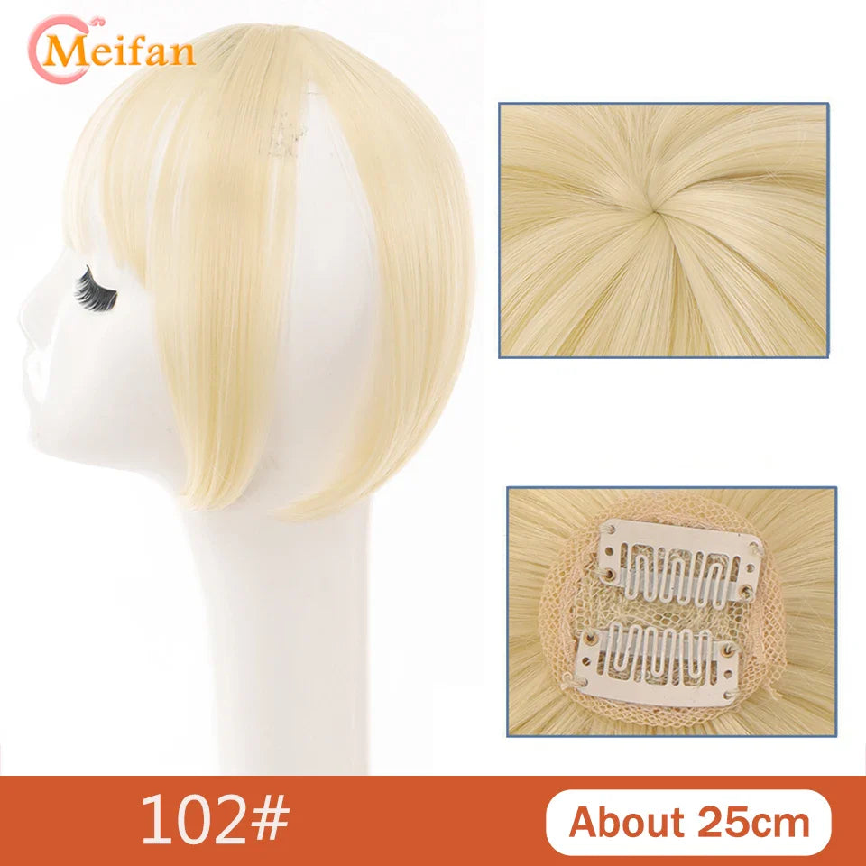 MEIFAN Middle Part Fake Bangs Fringe Synthetic Topper Hairpiece Clip-In Bang Extension Natural Invisible Clourse Hairpiece Women