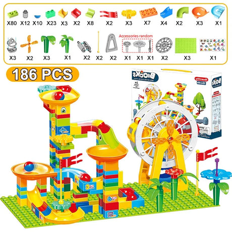 Big Size Blocks Marble Race Run Particle Scenes Slide Funnel Ferris Wheel Building Blocks City Brick Toy For Kids