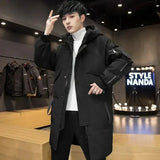 Men's Parkas Hooded New Over-the-knee Overcoat Thickened Mid-length Jacket Zipper Buttons Winter White Duck Down Jackets