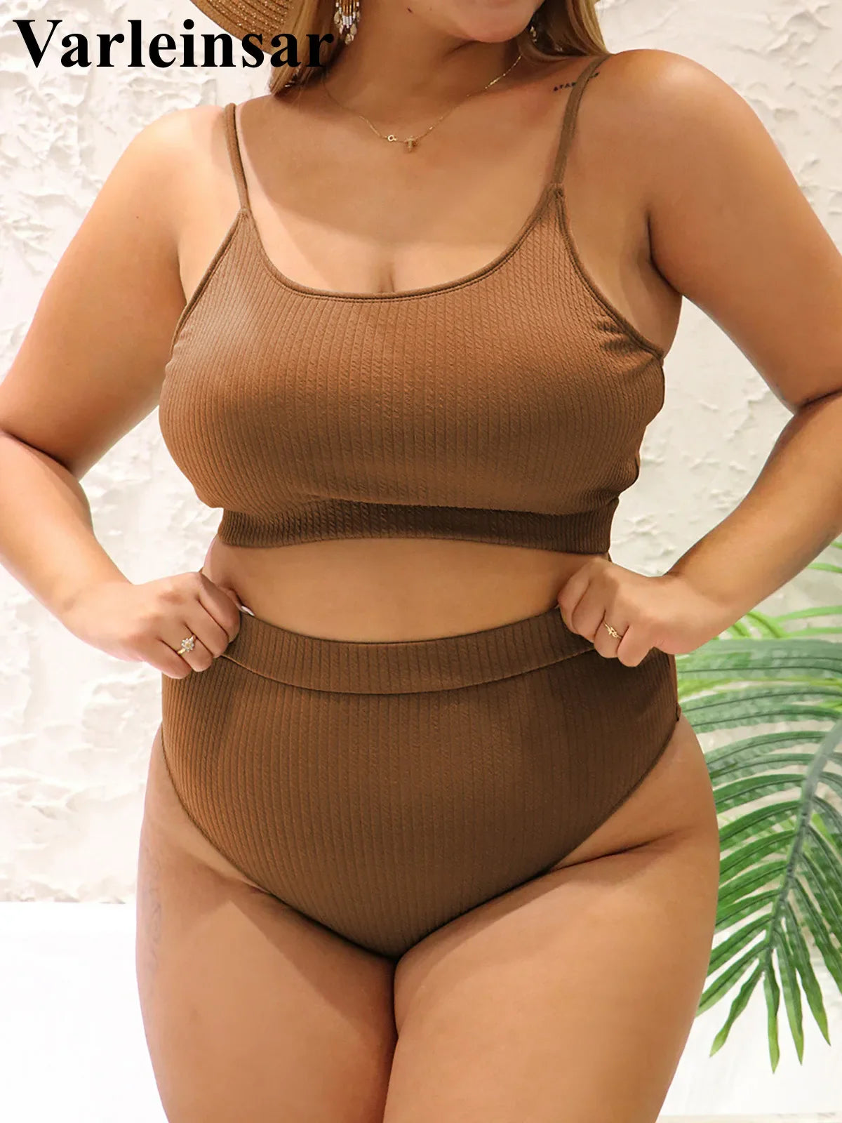 0XL - 4XL Ribbed Bikini Large Size Swimwear Plus Size Women Swimsuit Female Two-pieces Bikini set Bather Bathing Suit Swim V3774