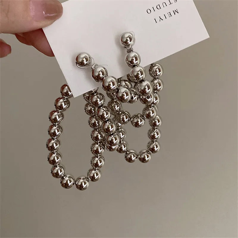 YANGLIUJIA Metal Ball Earrings European And American Style Personality Fashion Long Tassel Earrings Ms Travel Accessories 2022