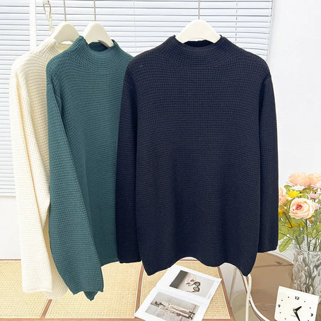 Fashion Basics Solid Color Long Sleeve Sweaters Womens Plus Size Autumn Winter 2023 Casual Clothing Jumpers Knitted Pullover