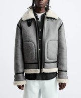 Winter Lapel Suede Rolled Lambskin American Style High Street Fur Jacket Coat Men