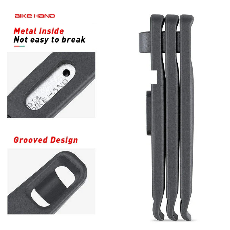 BIKE HAND 3 PCS Tire Lever Steel Core Bicycle Tyres Repair Tool Wear-resistant Crow Bar Metal Tire Spoon Bicycle Tyre Crowbar