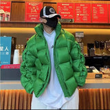 Winter Men's Cotton Padded Jacket Puffer Loose Solid Warm Coats Long Sleeve Criss Cross Stand Collar Thick Parka For Male