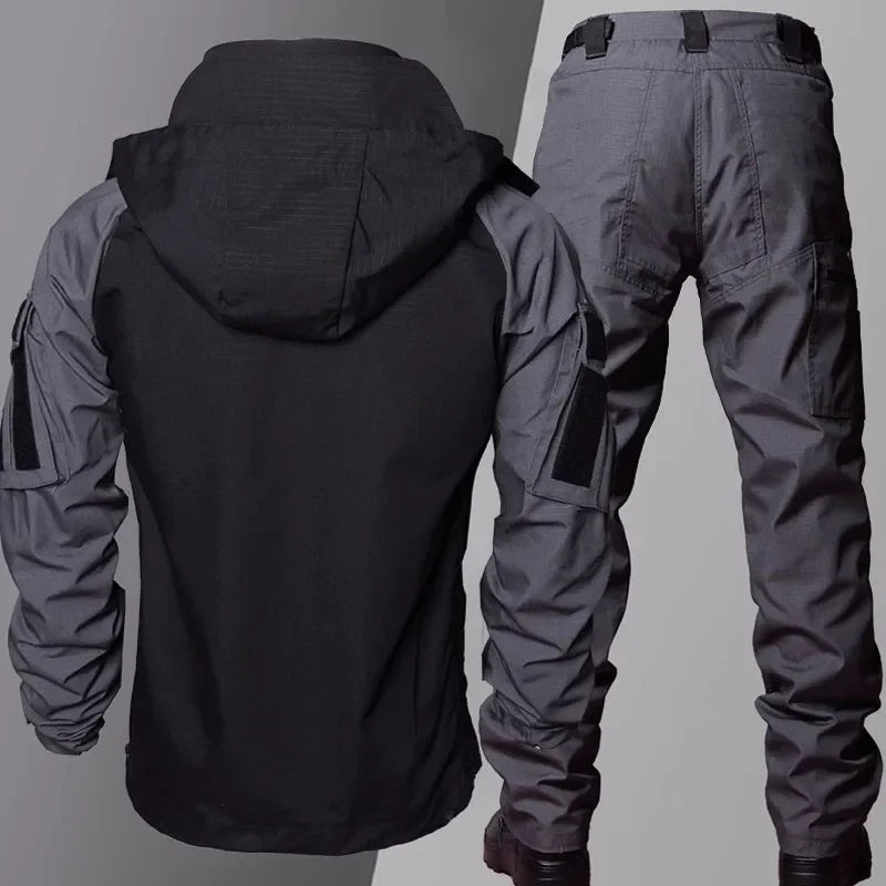 Men's Tactical Hooded Sets Outdoor Multiple Pockets Wear-resistant Military Combat Jackets+cargo Pants Suits Male Spring Autumn