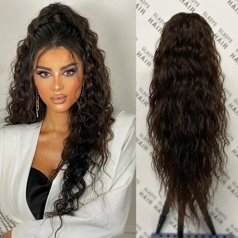 Curly Ponytail Extensions Clip in Synthetic Drawstring Ponytail Wig Long Water Wave Afro Pony Tail Women Hairpiece False