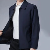 Two Side Zipper Pockets Men Jacket Elegant Mid-aged Men's Lapel Jacket Stylish Zipper Closure Straight Fit Soft for Formal