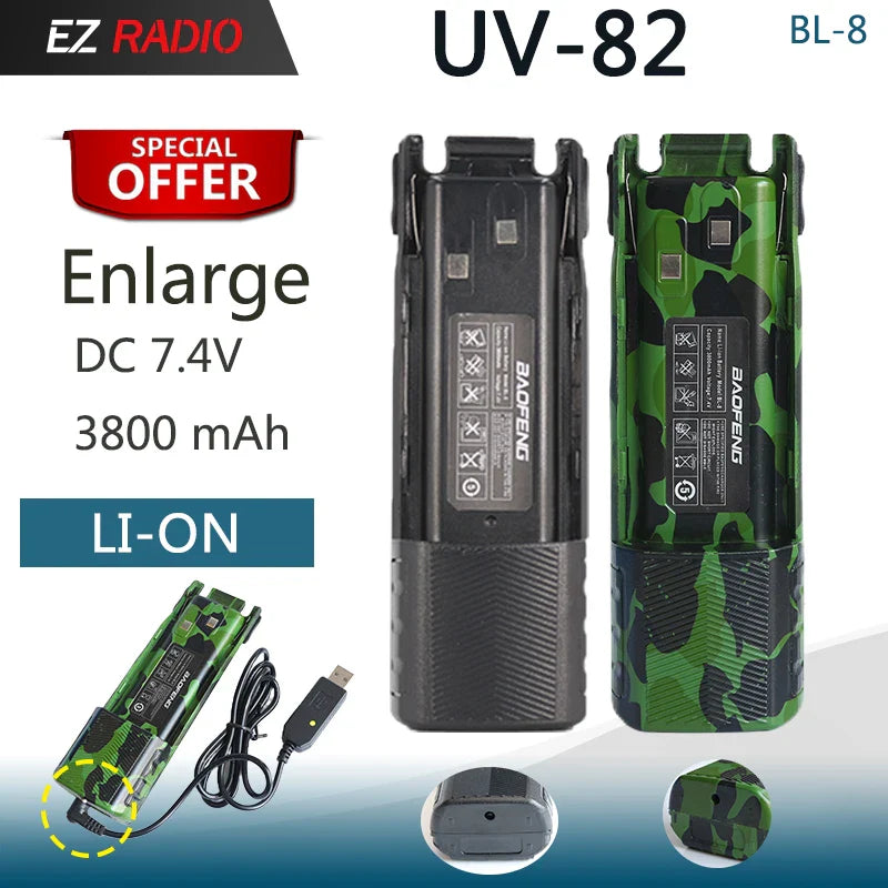 Baofeng UV 82 Battery BL-8 Walkie Talkies Ham Radio 2800mAh Enlarge 3800mah UV82HX Battery UV-8D UV-82HP UV-89 Radio Accessories