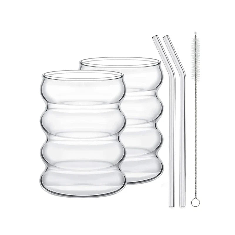 Single-Layer Glass Cup with Straw Drinking Mugs Coffee Drinkware Whiskey Glasses Milk Cup Water Cup Glass Material