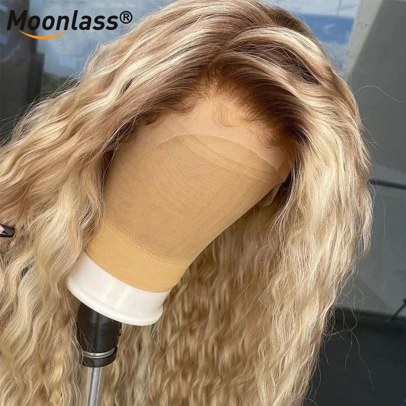 T4 613 13x4 Lace Frontal Human Hair Wig 613 Blonde Deep Wave Brazilian Hair Wigs HD Transparent Blonde Lace Front Human Hair Wig