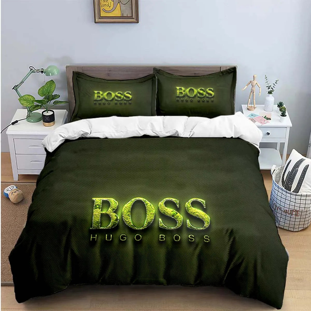 H-Hugo Boss Logo Print Bedding Sets Exquisite Bed Supplies Set Duvet Cover Bed Comforter Set Bedding Set Luxury Birthday Gift