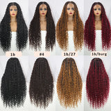 Blonde Bohemian Box Braids Wigs With Curly Hair Synthetic Braid Lace Frontal Wigs Goddess Locs Braided Wigs Burgundy Hair 32"
