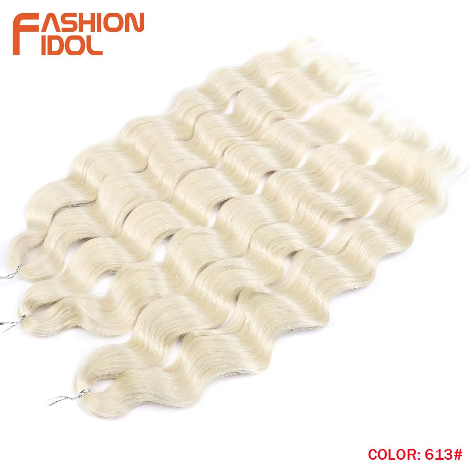 FASHION IDOL Lena Hair Synthetic Deep Wave Braiding Hair Extensions 24 Inch Water Wave Crochet Braid Hair Ombre Blonde Fake Hair