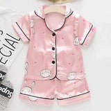 Toddler Girls Silk Satin Pajamas Sets Cartoon Kids Boys Pyjamas Baby Sleepwear Suit Girl Casual Home Wear Clothes Boy Loungewear