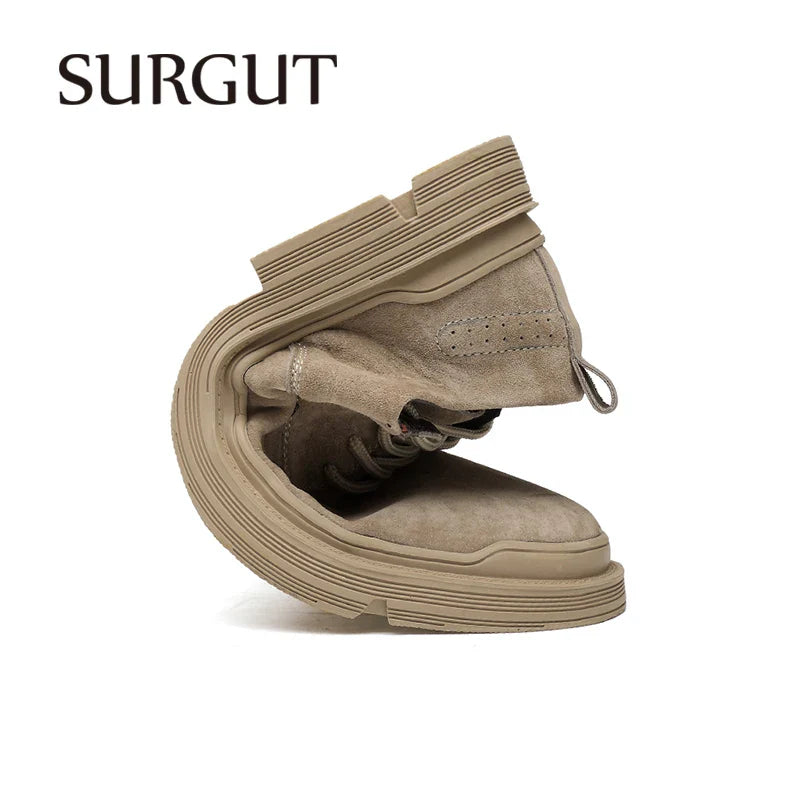 SURGUT Men's Comfortable Casual Work Men Shoe Brand Leather Shoe Top Quality Driving Moccasin Men Luxury Brand Flats Boat Shoes