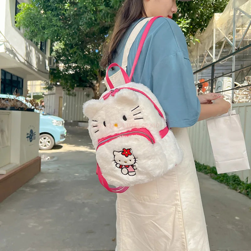 Sanrio Anime My Melody Kuromi Cinnamoroll Hello Kitty Pom Pom Purin Pochacco Plush Bag Plush Backpacks For Children Kawaii Toys