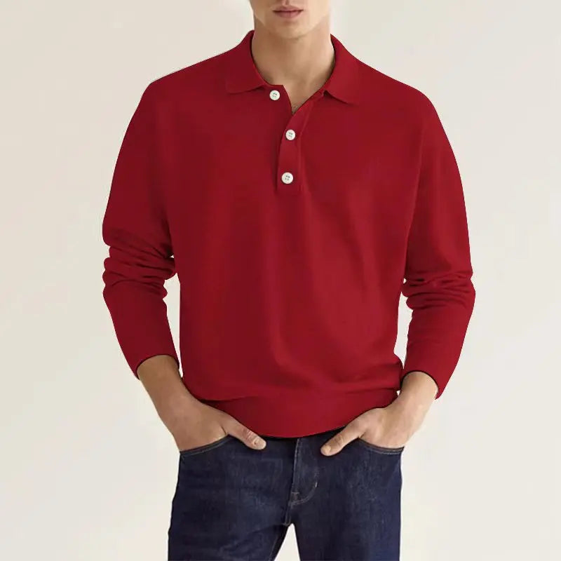 2023 burst spring autumn long sleeve V-neck button men's casual shirt polo shirt