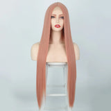 Peach Long Straight Red Pink Natural Hairline Wig For Fashion Ladies Heat Resistant Synthetic lace Wigs cosplay glueless wig