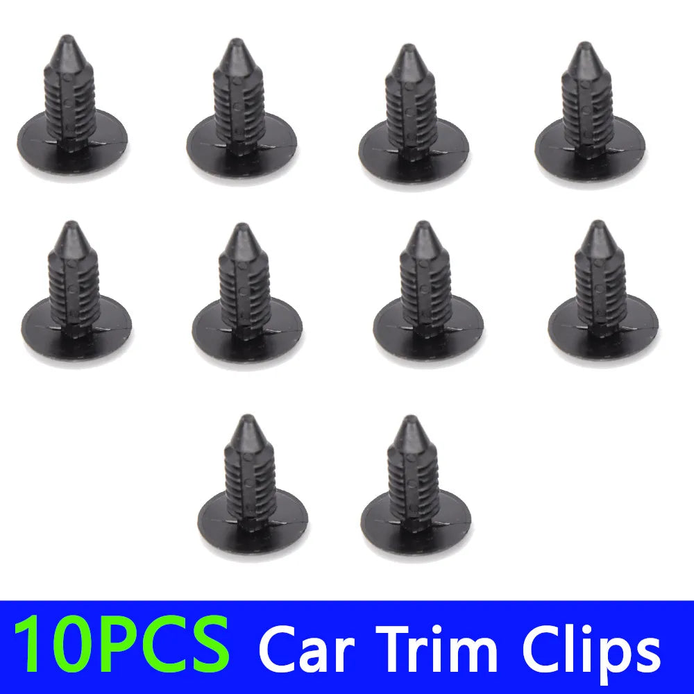 10Pcs/Set Black Plastic Rivets Clips 7.8mm Hole Car Auto Fasteners Fender Bumper Shield Retainer Universal For Ford Cars Trucks