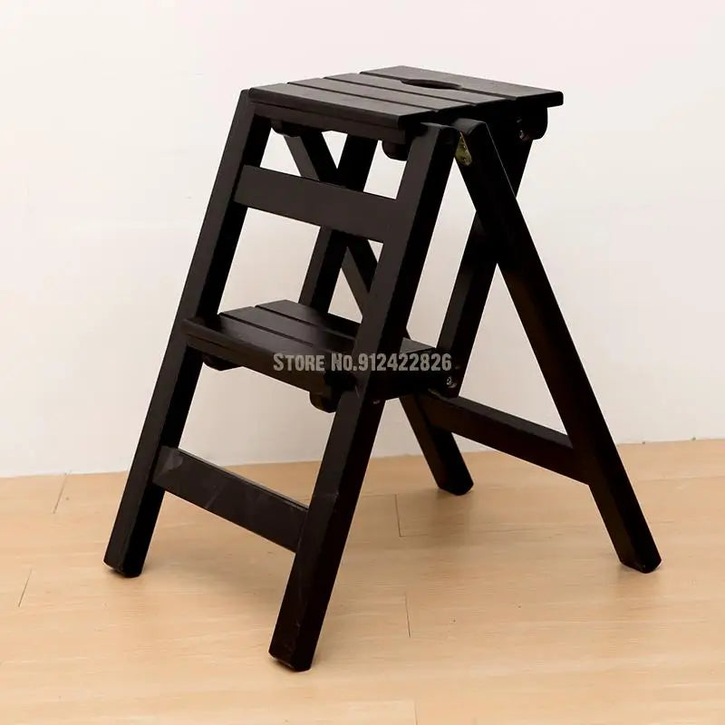 Solid Wood Household Multifunctional Folding Ladder Chair Indoor Climbing Ladder Dual-use Three-step Four-step Ladder Stool