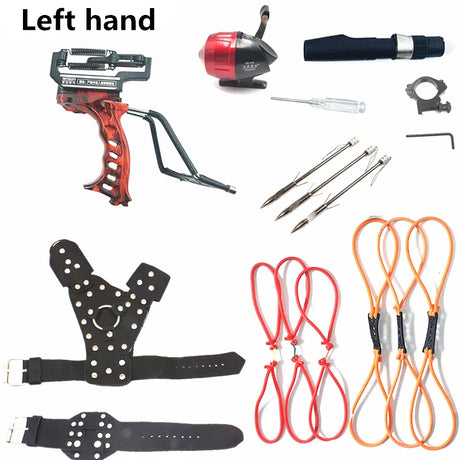 Powerful Hunting Metal Slingshot with Double Spring Design and Fishing Package, Fishing Reel Darts To Enhance Power Outdoor Toy