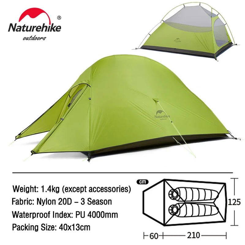 Naturehike Upgraded Cloud Up 2 Ultralight Tent Free Standing 20D Fabric Camping Tents For 2 Person With free Mat NH17T001-T