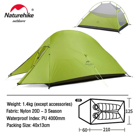 Naturehike Upgraded Cloud Up 2 Ultralight Tent Free Standing 20D Fabric Camping Tents For 2 Person With free Mat NH17T001-T