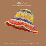 Spring Summer Korean Sweet Big Brim Straw Sun Hat Women Seaside Sunshade Sunscreen Straw Bucket Hat Basin Hat